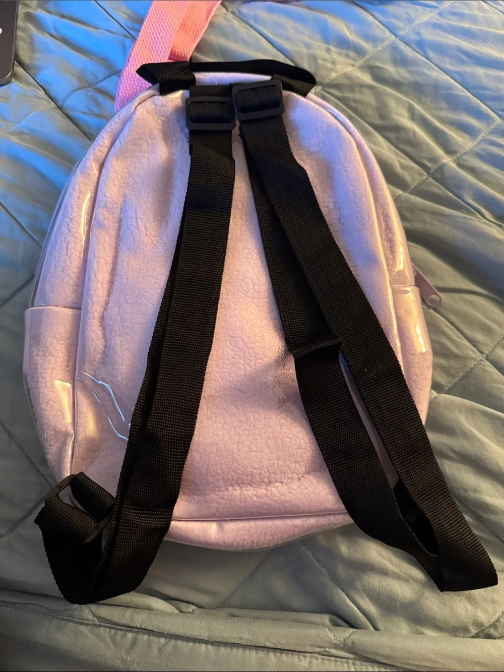 Mini lilac Patent Backpack Shiny Faux Leather Chunky Black Zipper Small Travel